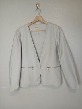 Michael Kors Silver Light Gray Collarless Womens Open Front Blazer Jacket Sz 10